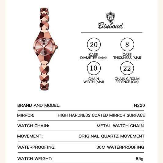 BINBOND 220 Women's Watch Waterproof High End Exquisite Bracelet Fashion Ins Style Light Luxury Quartz Watches for Woman ЧаŃŃ
