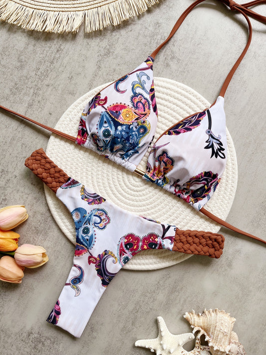 Braid Rope Print Bikini For Women