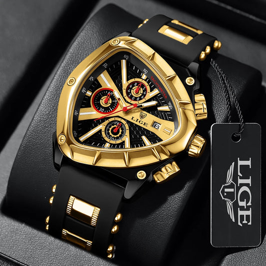 LIGE Waterproof Watches For Men Top Brand Luxury Silicone Quartz Watch Men Military Sports Date Chronograph Relogios Masculino