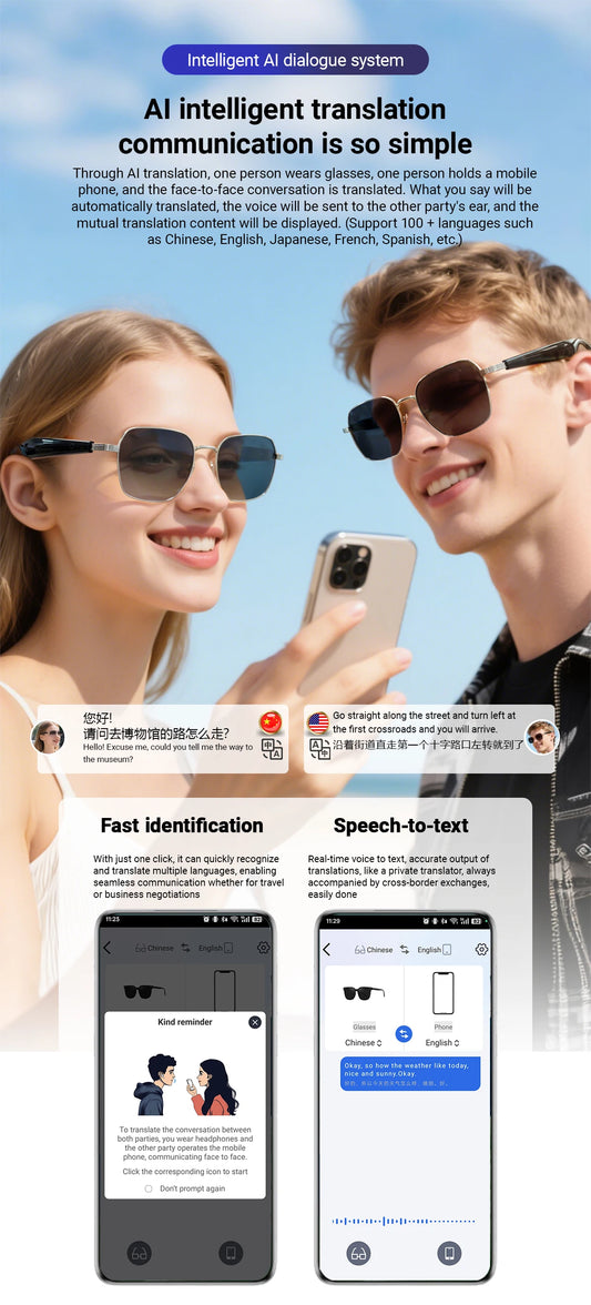 LIGE Smart Glasses Sunglasses with Bluetooth Speaker Wirless 5.4 Athletic Outdoor UV Protection AI translation Camera Glasses