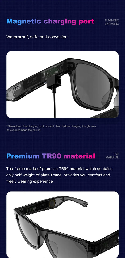 KUMI Meta V1 Smart Glasses Polarized Sunglasses Bluetooth glasses IPX4 Waterproof Open Ear Headphones AI Voice Assistant