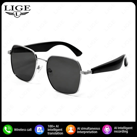 LIGE Smart Glasses Sunglasses with Bluetooth Speaker Wirless 5.4 Athletic Outdoor UV Protection AI translation Camera Glasses