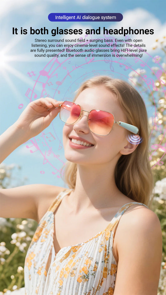 LIGE Outdoor Smart Glasses For Men Women AI Translation Bluetooth Glasses Music Voice Assistant Anti-UV Smart Camera Sunglasses