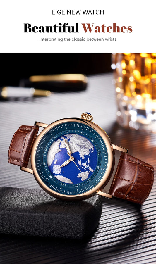 LIGE 2023 Top Luxury Brand Quartz Watch Men Leather Strap Military Watches 30ATM Waterproof Wristwatch Relogio Masculino 2023