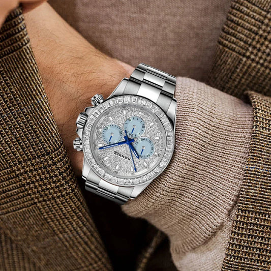 2024 HAEMMER New Men's Watch Luxury Automatic Watch Men's Stainless Steel Multi functional Mechanical Watch Diamond Waterproof