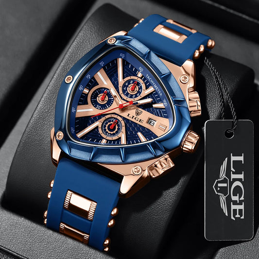 LIGE Waterproof Watches For Men Top Brand Luxury Silicone Quartz Watch Men Military Sports Date Chronograph Relogios Masculino
