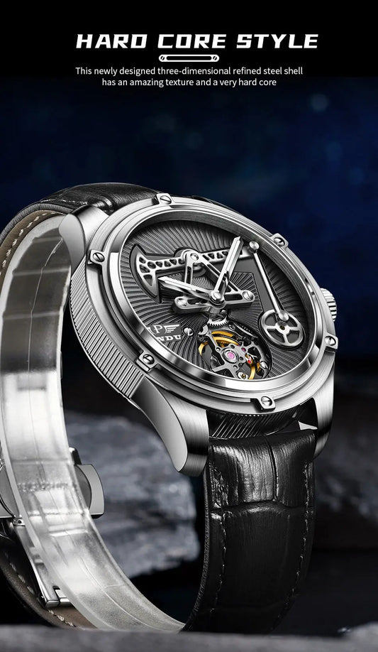 PINDU New Mechanical Watch For Men Leather Sapphire Crystal Business Men's  Watch Miyota 8215 Automatic Watches 50M Waterproof