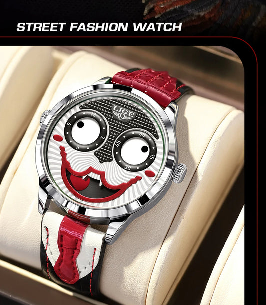 LIGE New Creative Watches For Men Fashion Clown Quartz Wristwatch Top Brand Luxury Cool Joker Waterproof Men Watch Reloj Hombre