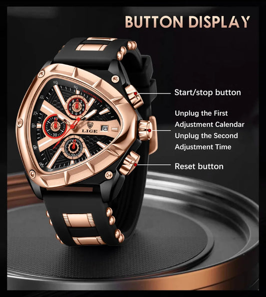 LIGE Waterproof Watches For Men Top Brand Luxury Silicone Quartz Watch Men Military Sports Date Chronograph Relogios Masculino