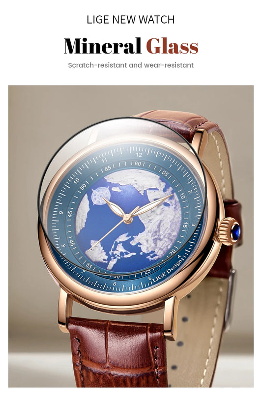LIGE 2023 Top Luxury Brand Quartz Watch Men Leather Strap Military Watches 30ATM Waterproof Wristwatch Relogio Masculino 2023