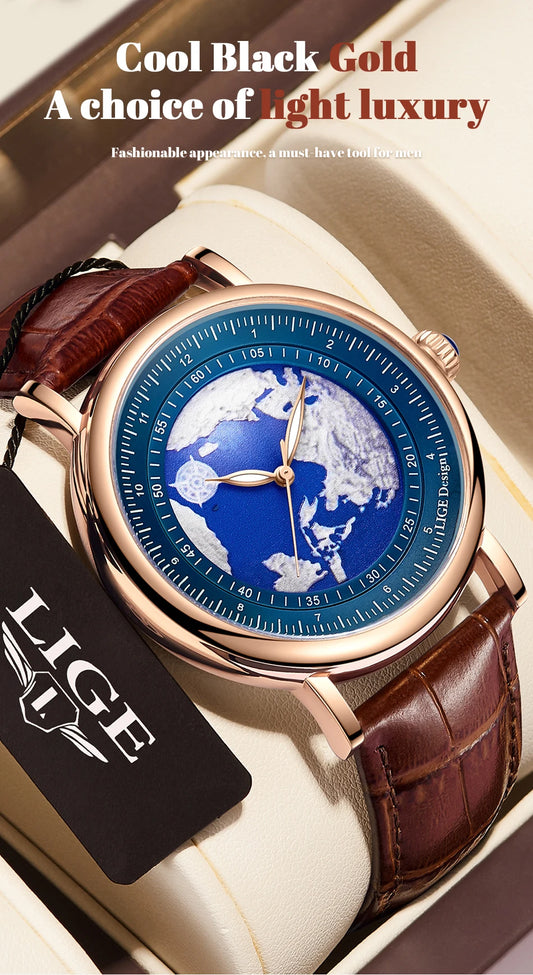 LIGE 2023 Top Luxury Brand Quartz Watch Men Leather Strap Military Watches 30ATM Waterproof Wristwatch Relogio Masculino 2023
