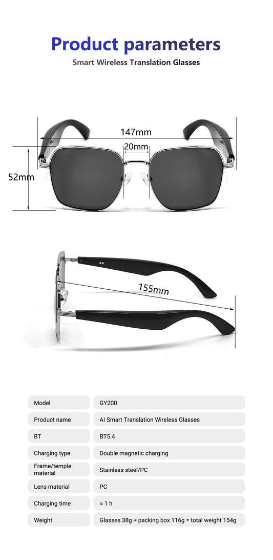 LIGE Outdoor Smart Glasses For Men Women AI Translation Bluetooth Glasses Music Voice Assistant Anti-UV Smart Camera Sunglasses