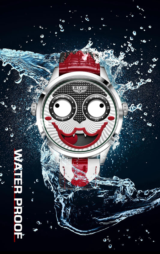 LIGE 2025 Creative Watches For Men Clown Fashion Quartz Wristwatches Waterproof Leather Strap Mens Watch Cool Joker Reloj Hombre