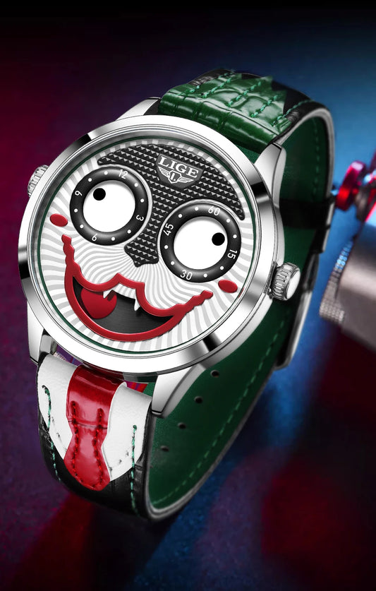 LIGE New Creative Watches For Men Fashion Clown Quartz Wristwatch Top Brand Luxury Cool Joker Waterproof Men Watch Reloj Hombre