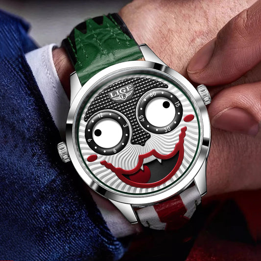 LIGE New Creative Watches For Men Fashion Clown Quartz Wristwatch Top Brand Luxury Cool Joker Waterproof Men Watch Reloj Hombre