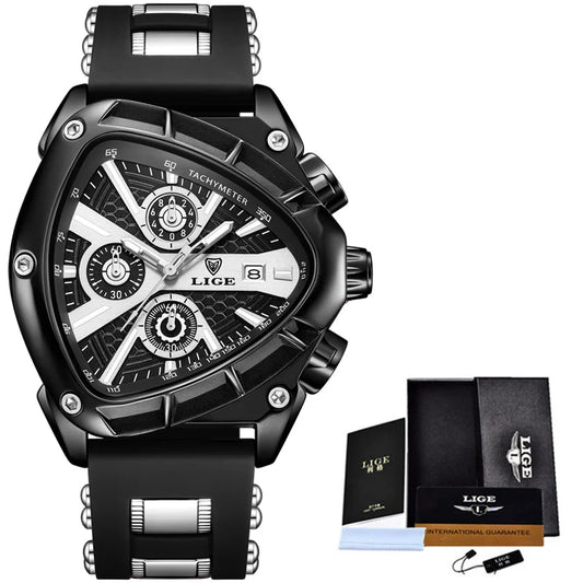 LIGE Waterproof Watches For Men Top Brand Luxury Silicone Quartz Watch Men Military Sports Date Chronograph Relogios Masculino