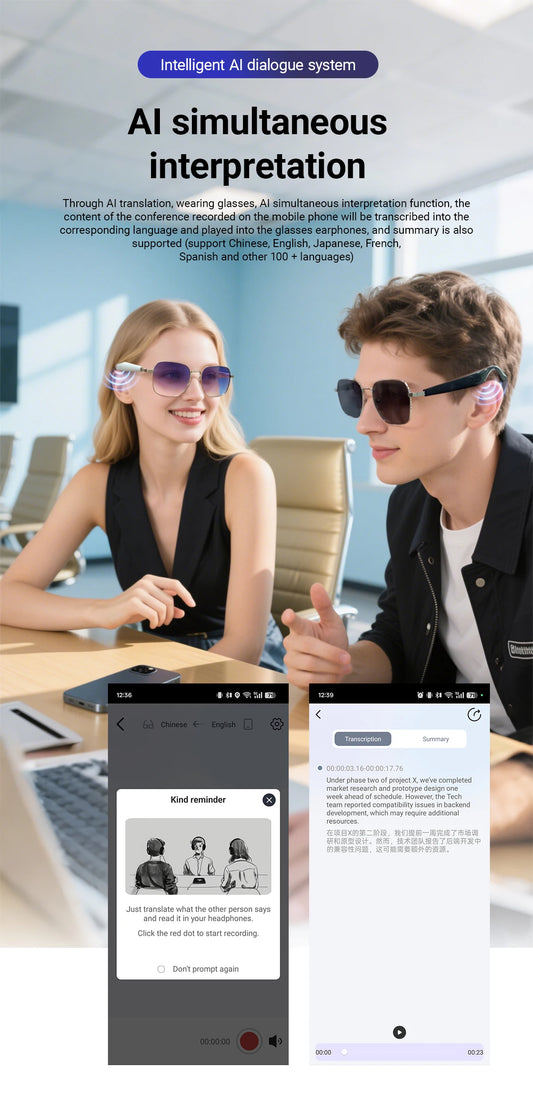 LIGE Outdoor Smart Glasses For Men Women AI Translation Bluetooth Glasses Music Voice Assistant Anti-UV Smart Camera Sunglasses