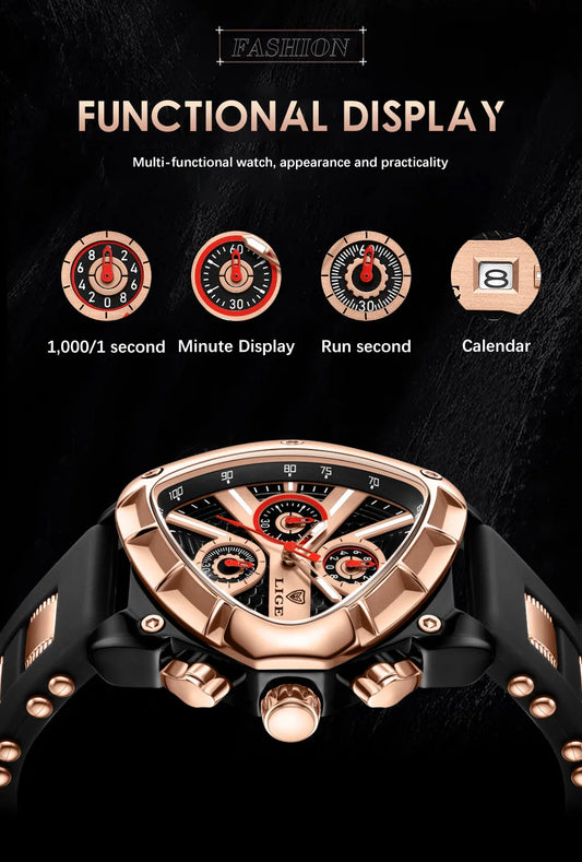 LIGE Waterproof Watches For Men Top Brand Luxury Silicone Quartz Watch Men Military Sports Date Chronograph Relogios Masculino
