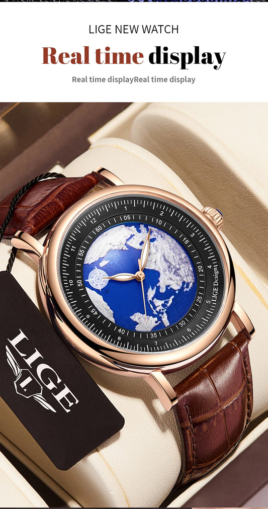 LIGE 2023 Top Luxury Brand Quartz Watch Men Leather Strap Military Watches 30ATM Waterproof Wristwatch Relogio Masculino 2023