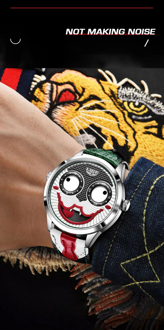 LIGE New Creative Watches For Men Fashion Clown Quartz Wristwatch Top Brand Luxury Cool Joker Waterproof Men Watch Reloj Hombre