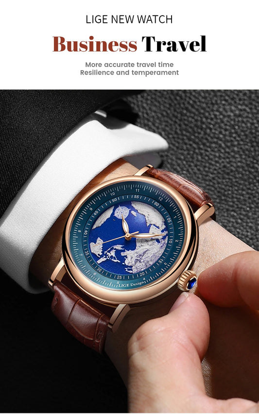 LIGE 2023 Top Luxury Brand Quartz Watch Men Leather Strap Military Watches 30ATM Waterproof Wristwatch Relogio Masculino 2023