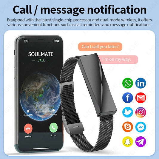 LIGE New Lady Smart Bracelet For Gifts Real Time Heart Rate Call Reminder Waterproof Multi-sport Mode Couple Wristband Health