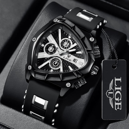 LIGE Waterproof Watches For Men Top Brand Luxury Silicone Quartz Watch Men Military Sports Date Chronograph Relogios Masculino