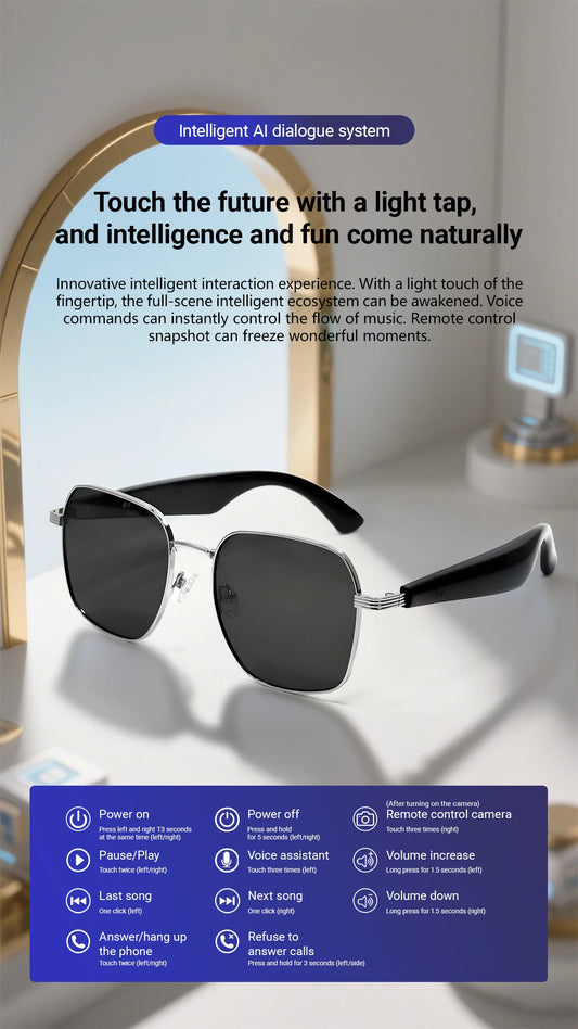 LIGE Outdoor Smart Glasses For Men Women AI Translation Bluetooth Glasses Music Voice Assistant Anti-UV Smart Camera Sunglasses