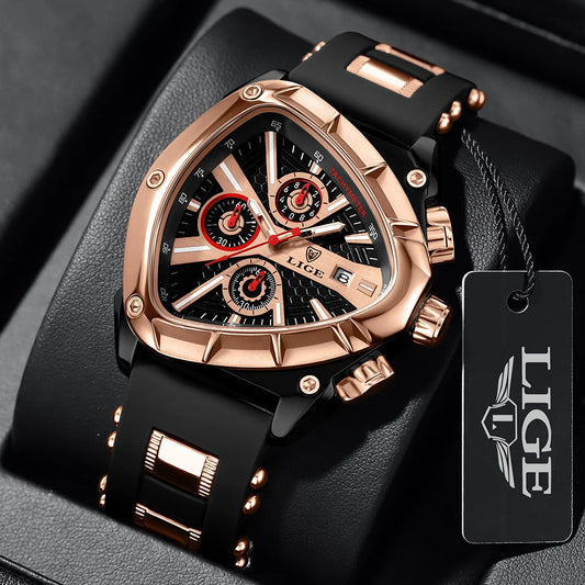LIGE Waterproof Watches For Men Top Brand Luxury Silicone Quartz Watch Men Military Sports Date Chronograph Relogios Masculino
