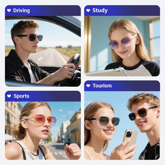 LIGE Outdoor Smart Glasses For Men Women AI Translation Bluetooth Glasses Music Voice Assistant Anti-UV Smart Camera Sunglasses