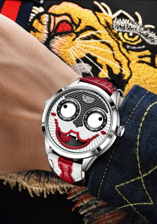 LIGE New Creative Watches For Men Fashion Clown Quartz Wristwatch Top Brand Luxury Cool Joker Waterproof Men Watch Reloj Hombre