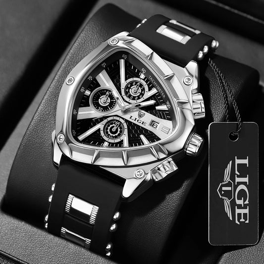 LIGE Waterproof Watches For Men Top Brand Luxury Silicone Quartz Watch Men Military Sports Date Chronograph Relogios Masculino