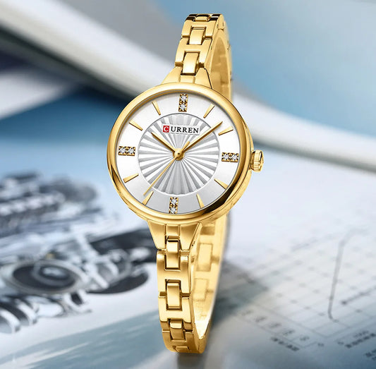 CURREN 9097 Women's Casual Quartz Watch Elegant Simple Design Waterproof Stainless Steel Strap Fashion Business Wristwatch Lady