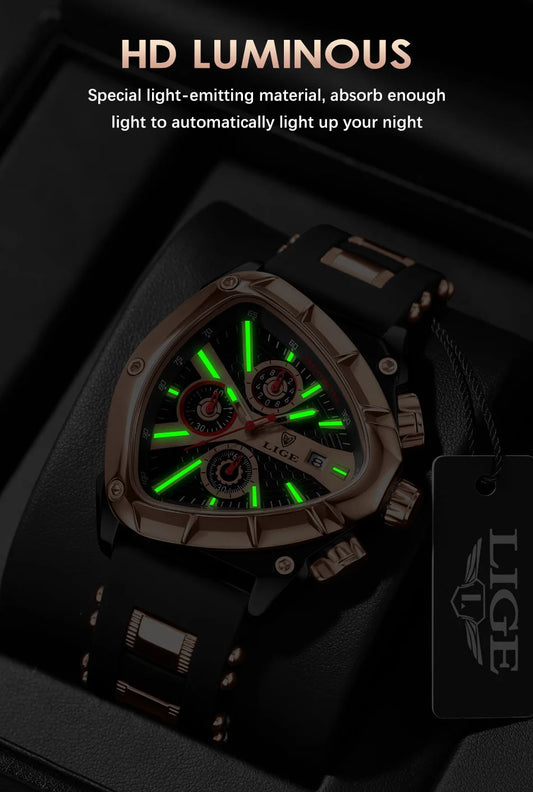 LIGE Waterproof Watches For Men Top Brand Luxury Silicone Quartz Watch Men Military Sports Date Chronograph Relogios Masculino