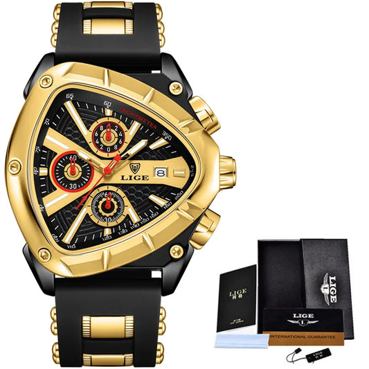 LIGE Waterproof Watches For Men Top Brand Luxury Silicone Quartz Watch Men Military Sports Date Chronograph Relogios Masculino