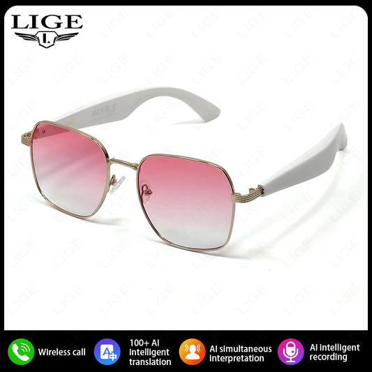 LIGE Smart Glasses Sunglasses with Bluetooth Speaker Wirless 5.4 Athletic Outdoor UV Protection AI translation Camera Glasses