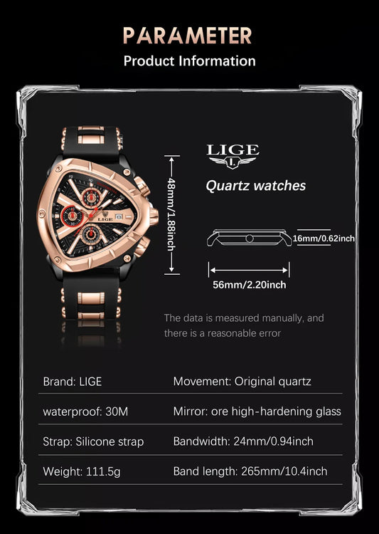LIGE Waterproof Watches For Men Top Brand Luxury Silicone Quartz Watch Men Military Sports Date Chronograph Relogios Masculino