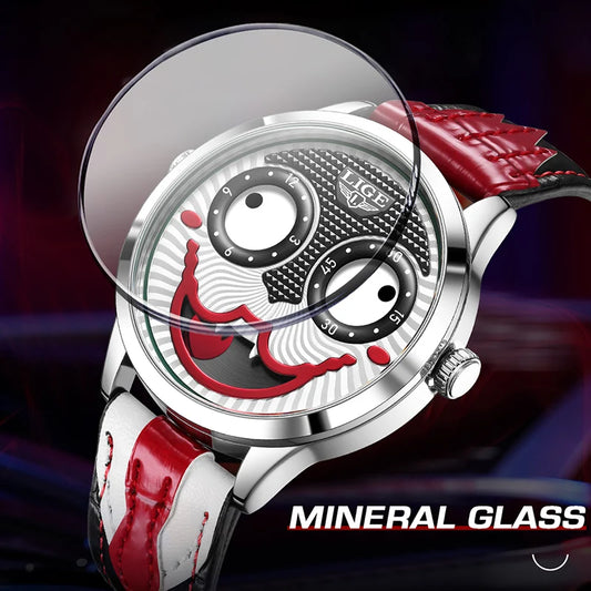 LIGE 2025 Creative Watches For Men Clown Fashion Quartz Wristwatches Waterproof Leather Strap Mens Watch Cool Joker Reloj Hombre