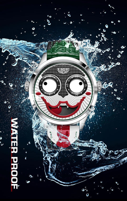 LIGE New Creative Watches For Men Fashion Clown Quartz Wristwatch Top Brand Luxury Cool Joker Waterproof Men Watch Reloj Hombre