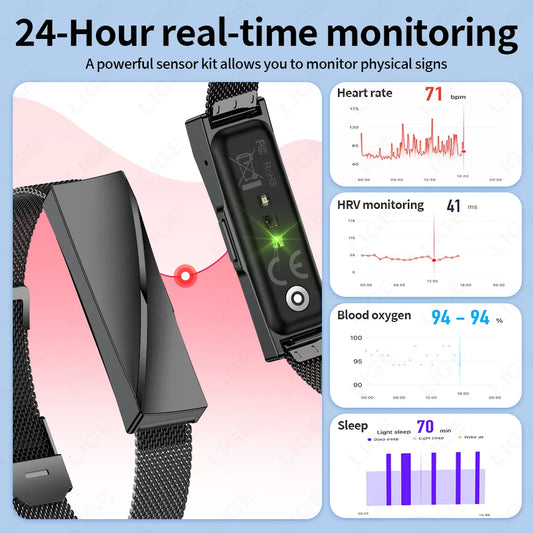 LIGE New Lady Smart Bracelet For Gifts Real Time Heart Rate Call Reminder Waterproof Multi-sport Mode Couple Wristband Health