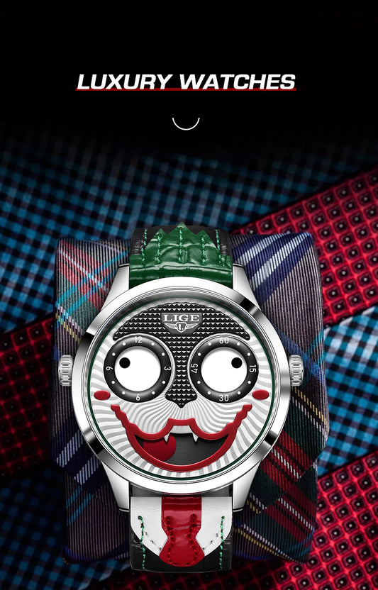 LIGE New Creative Watches For Men Fashion Clown Quartz Wristwatch Top Brand Luxury Cool Joker Waterproof Men Watch Reloj Hombre