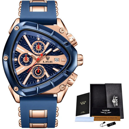 LIGE Waterproof Watches For Men Top Brand Luxury Silicone Quartz Watch Men Military Sports Date Chronograph Relogios Masculino