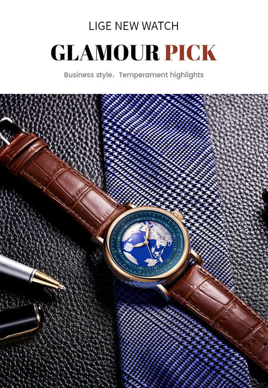 LIGE 2023 Top Luxury Brand Quartz Watch Men Leather Strap Military Watches 30ATM Waterproof Wristwatch Relogio Masculino 2023