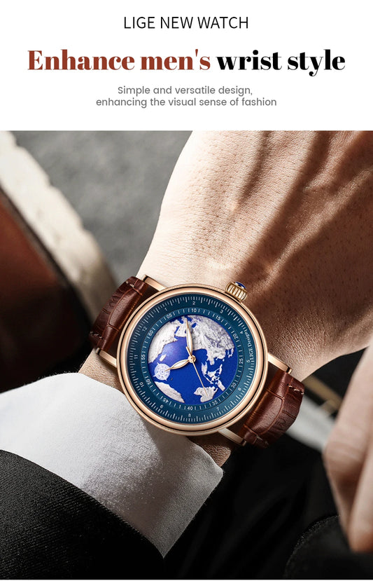 LIGE 2023 Top Luxury Brand Quartz Watch Men Leather Strap Military Watches 30ATM Waterproof Wristwatch Relogio Masculino 2023