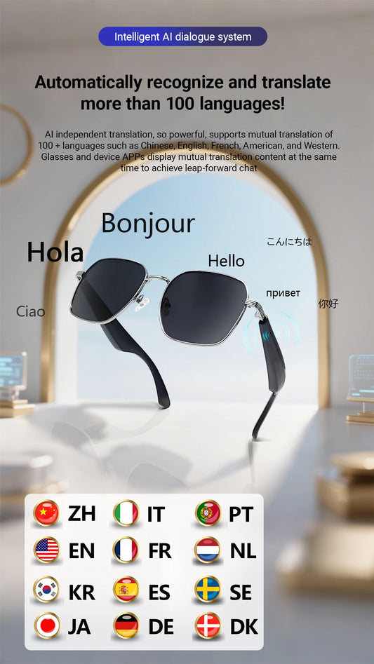 LIGE Smart Glasses Sunglasses with Bluetooth Speaker Wirless 5.4 Athletic Outdoor UV Protection AI translation Camera Glasses
