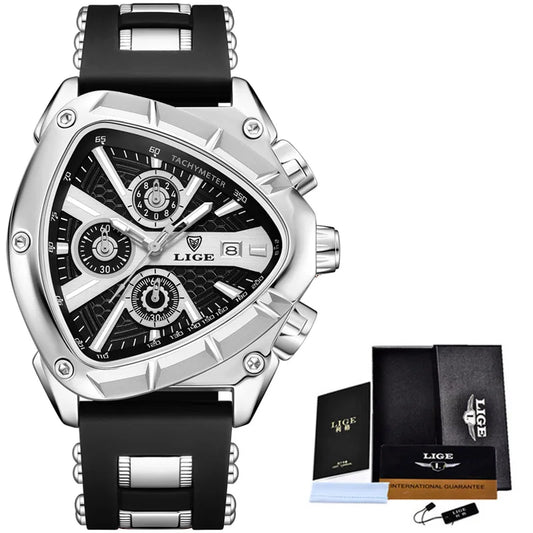 LIGE Waterproof Watches For Men Top Brand Luxury Silicone Quartz Watch Men Military Sports Date Chronograph Relogios Masculino