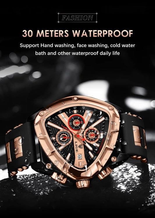 LIGE Waterproof Watches For Men Top Brand Luxury Silicone Quartz Watch Men Military Sports Date Chronograph Relogios Masculino