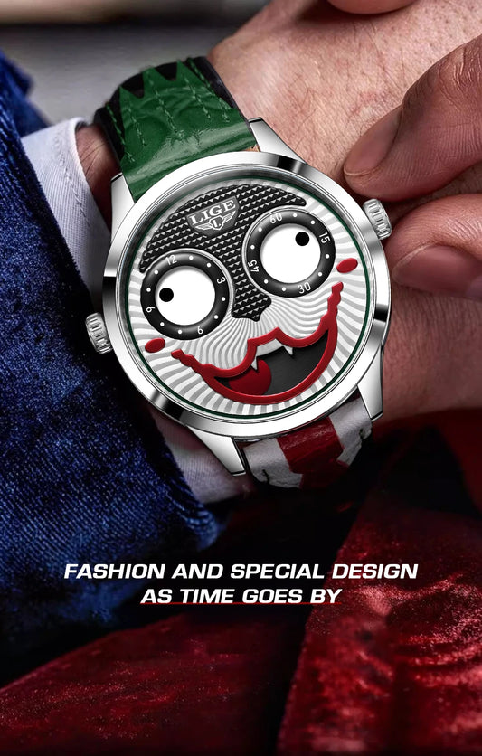 LIGE New Creative Watches For Men Fashion Clown Quartz Wristwatch Top Brand Luxury Cool Joker Waterproof Men Watch Reloj Hombre