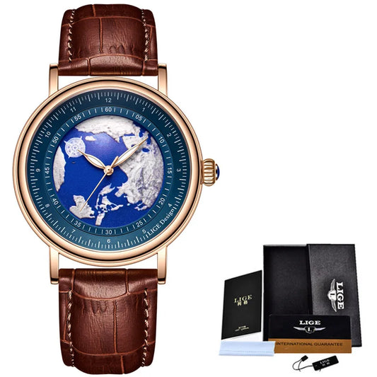 LIGE 2023 Top Luxury Brand Quartz Watch Men Leather Strap Military Watches 30ATM Waterproof Wristwatch Relogio Masculino 2023