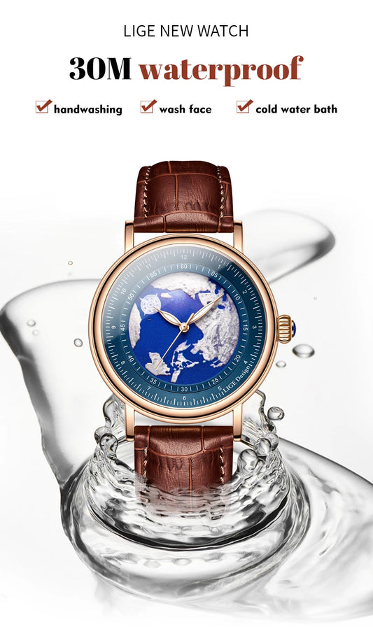 LIGE 2023 Top Luxury Brand Quartz Watch Men Leather Strap Military Watches 30ATM Waterproof Wristwatch Relogio Masculino 2023